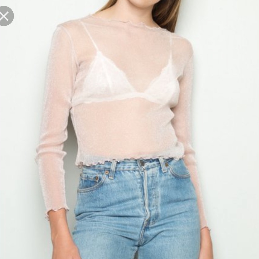 Brandy Melville pink sparkly mesh top